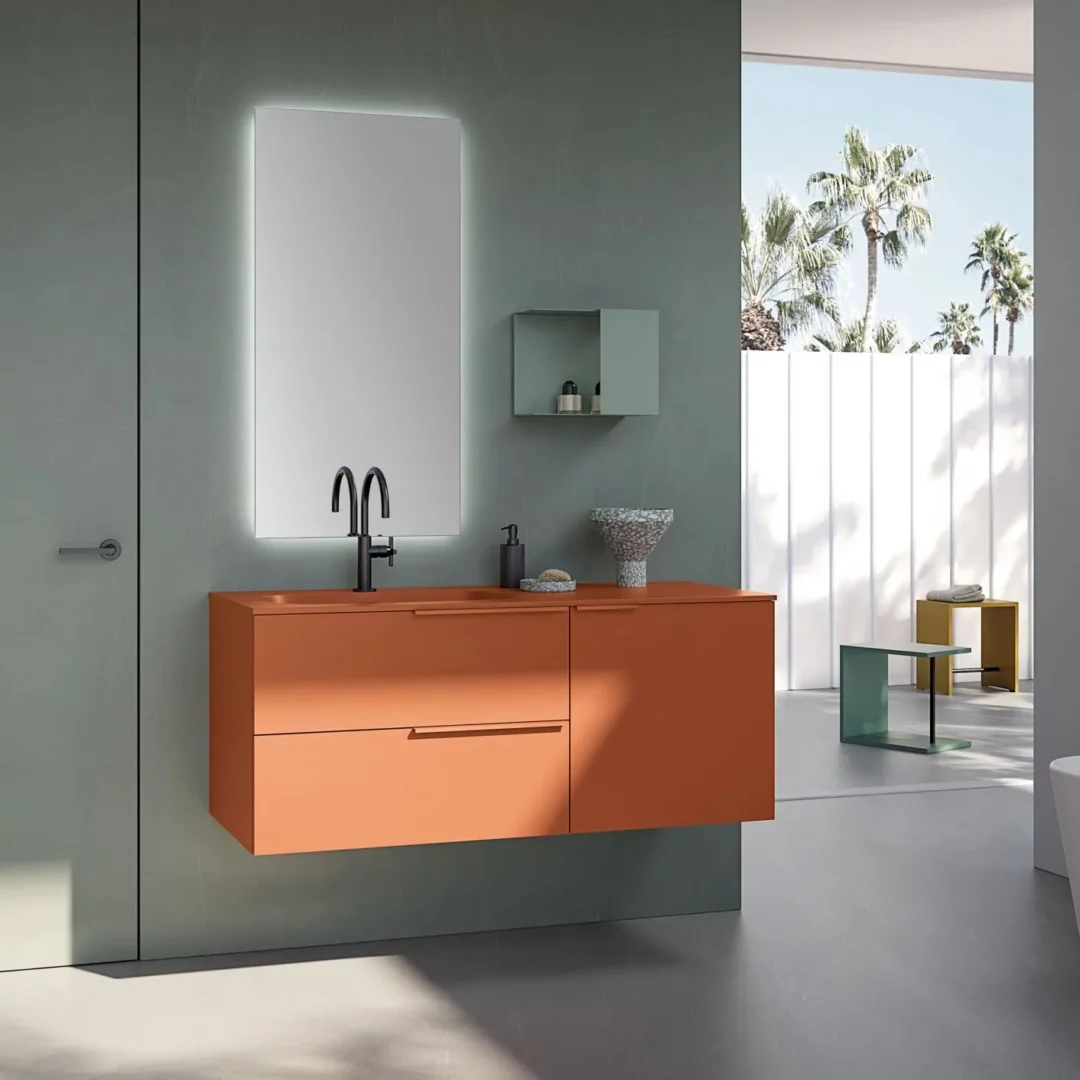 IBEY 524 base sospesa con lavabo a semincasso terracotta opaco di Ideal Bagni