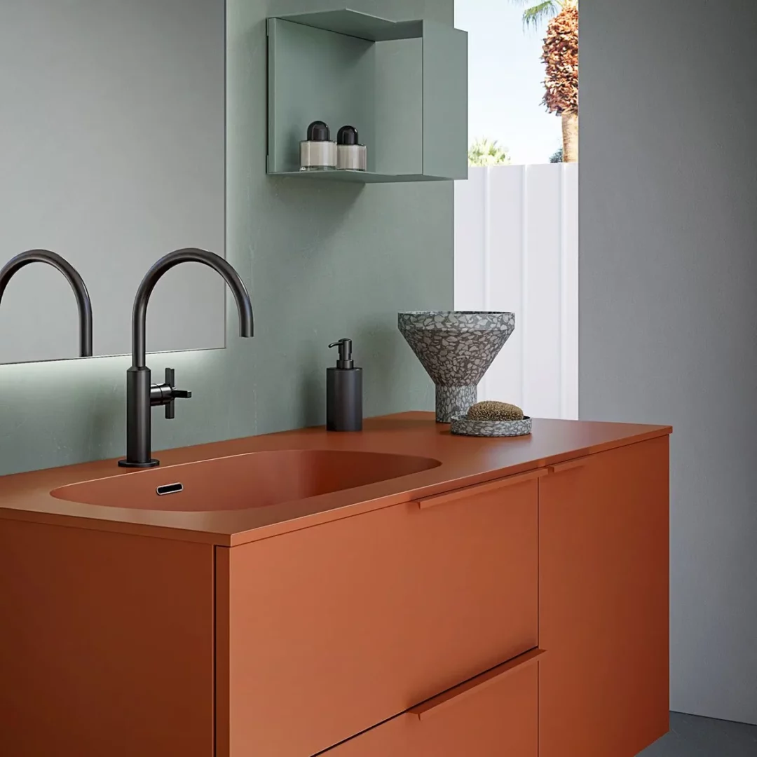 IBEY 524 base sospesa con lavabo a semincasso terracotta opaco di Ideal Bagni - immagine 2